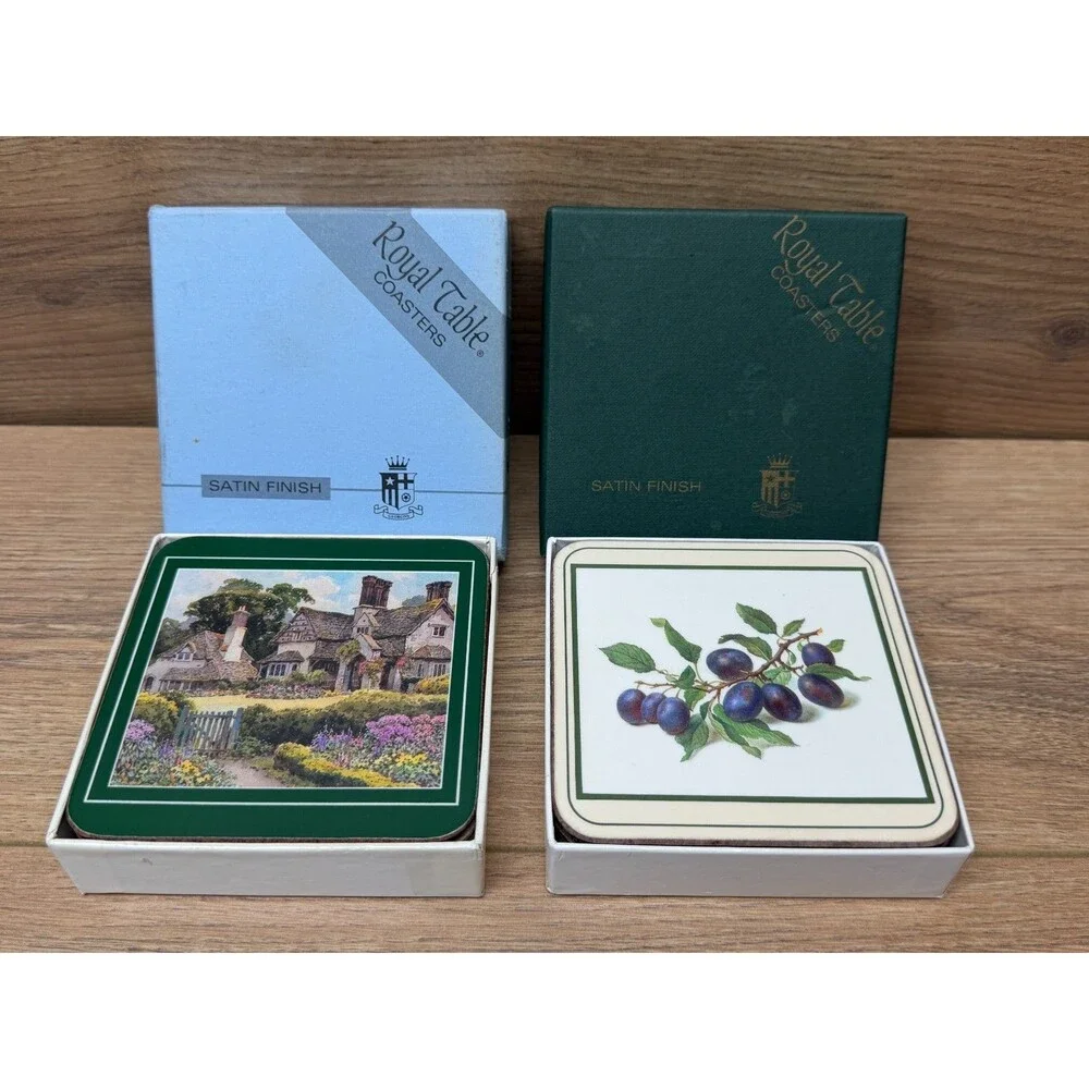 Royal Table Cottage Garden & Classic Fruit Coaster Sets Satin Finish Cork Back